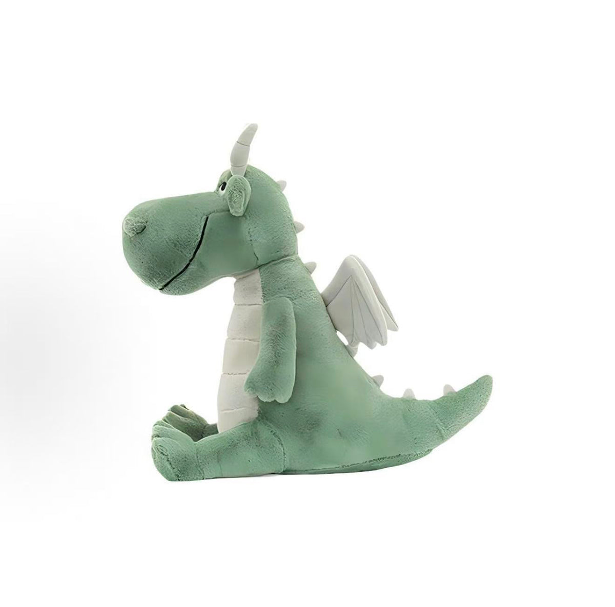 Jellycat Adon Dragon 32cm green plush with long tail, left-side view