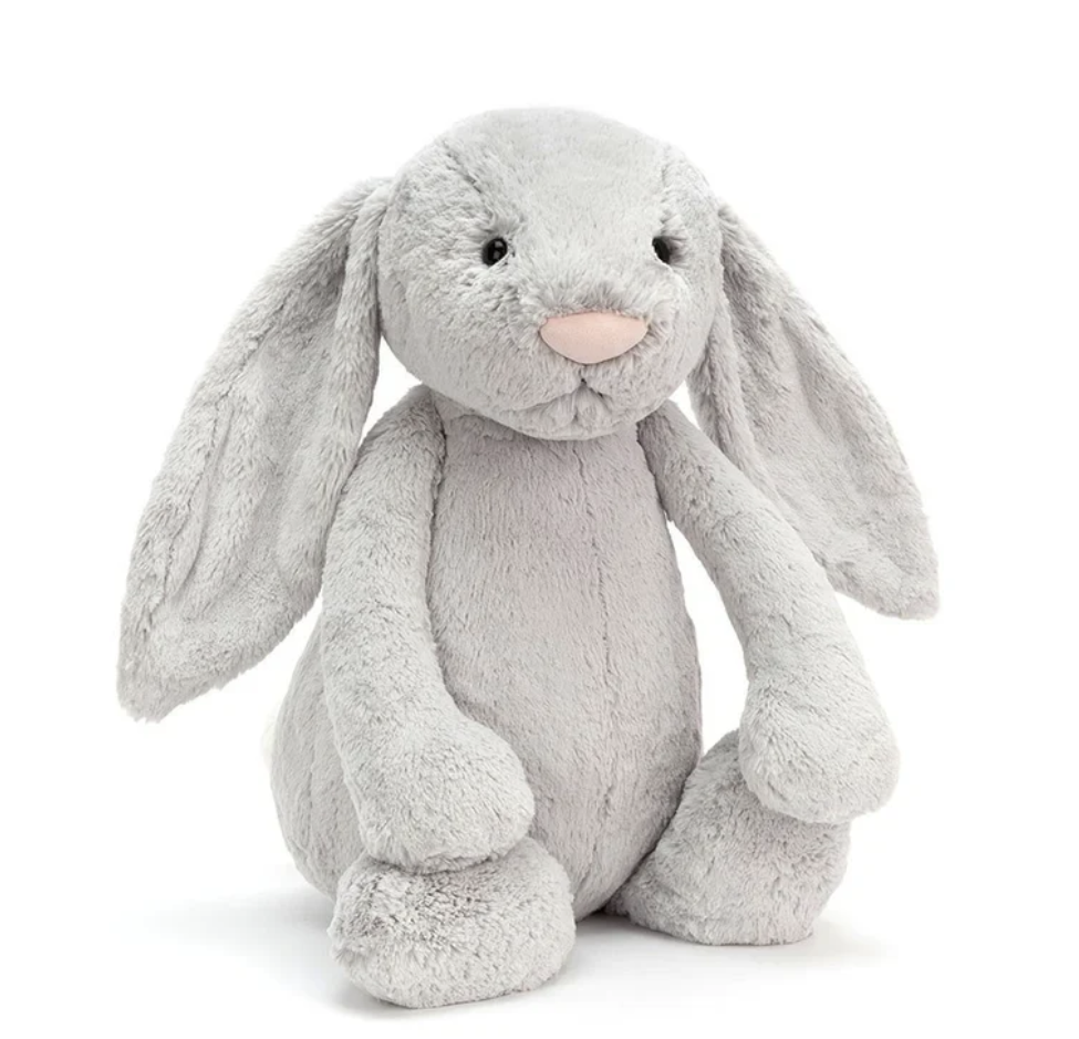 Jellycat Bashful Bunny Silver Huge 51cm grey plush front view