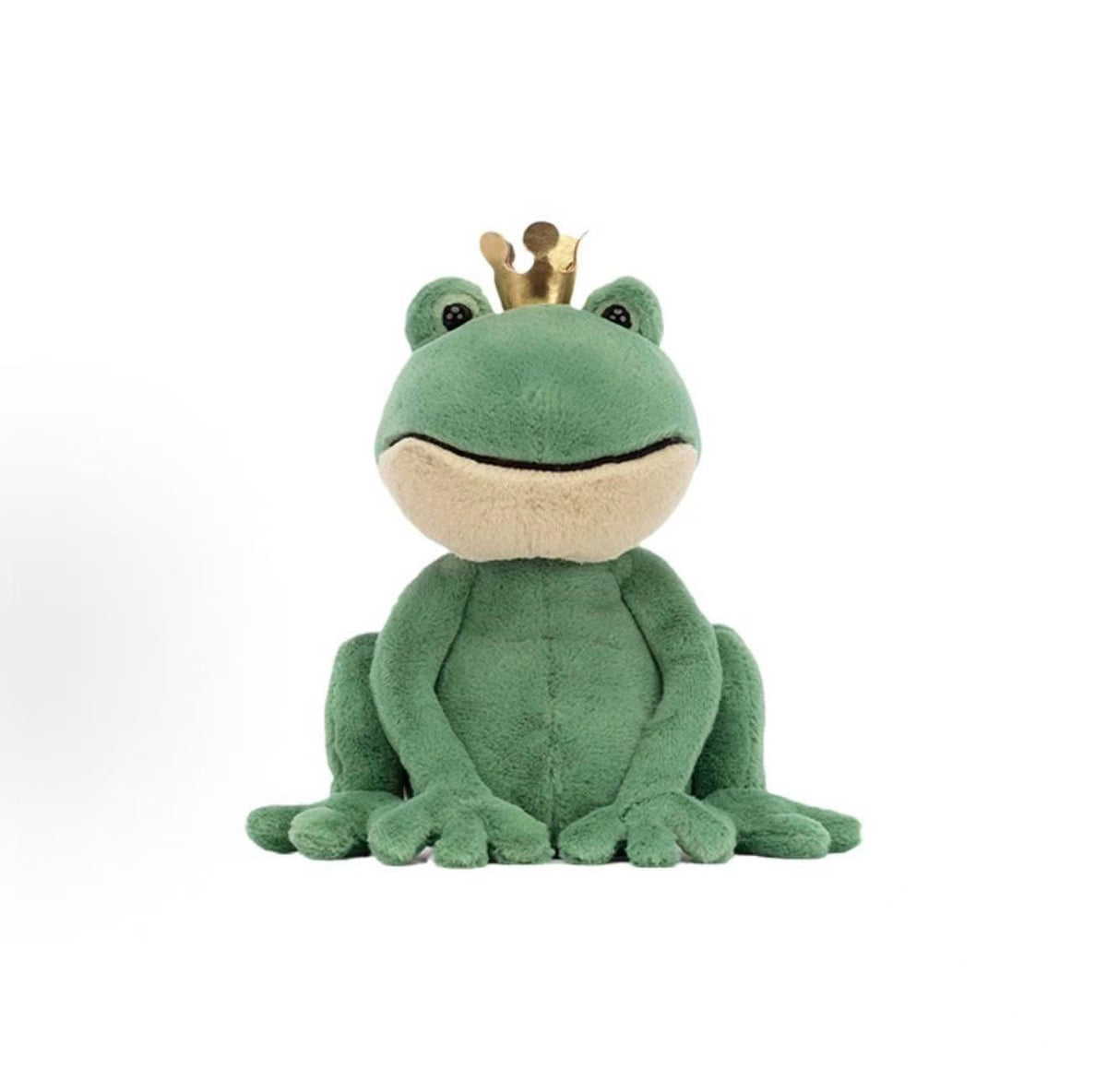 Jellycat Fabian Frog Prince 23cm green and beige plush frog, front view