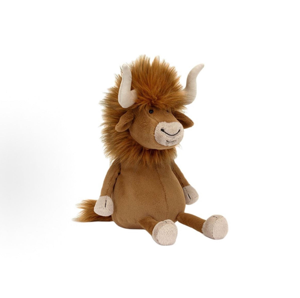 Jellycat Ramone Bull 33cm soft toy with ginger mane and cream horns, front view