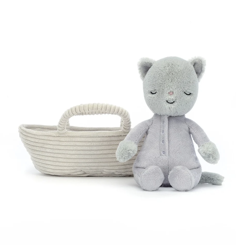 Jellycat Rock-a-Bye Kitten 19cm with removable basket