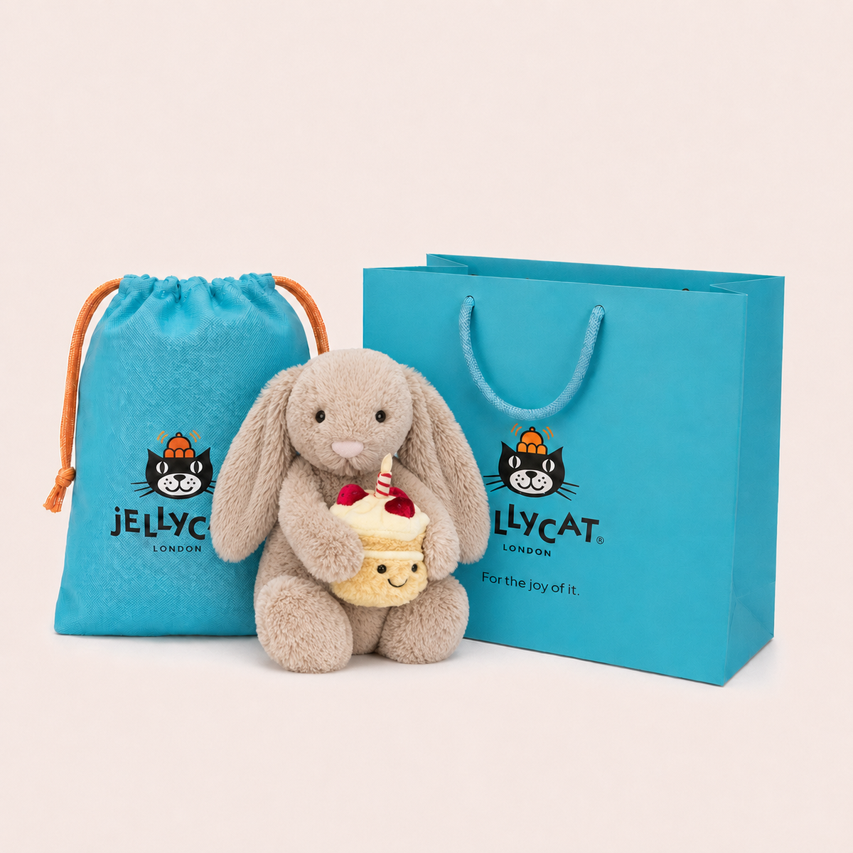Jellycat Bashful Beige Bunny 'Birthday' Medium, 31cm Gift set