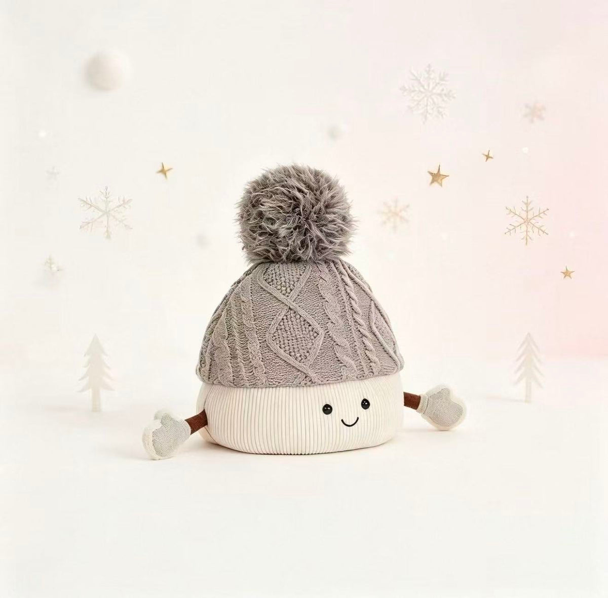 Jellycat Amuseables Pomilly 26cm grey bobble hat Christmas plush
