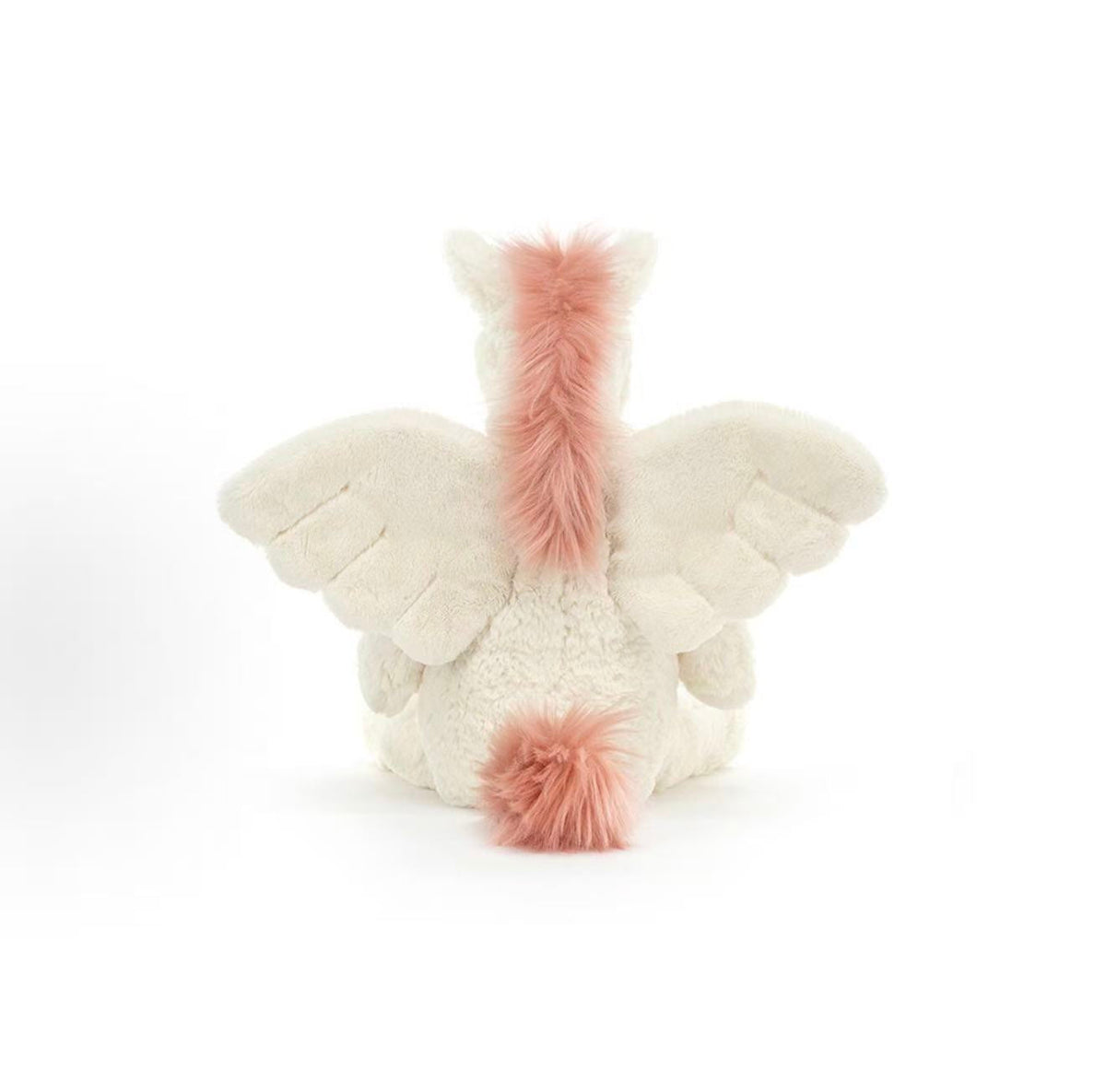 Jellycat Bashful Pegasus Original 31cm cream plush with wings and pink mane, back view