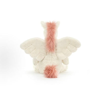Jellycat Bashful Pegasus Original 31cm cream plush with wings and pink mane, back view