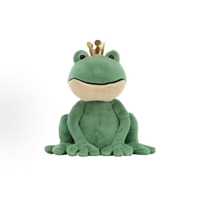 Jellycat Fabian Frog Prince 23cm green and beige plush frog, front view