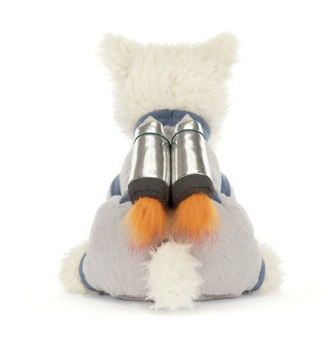 Jellycat Munro Scottie Dog Space Outfit back view with rocket pack