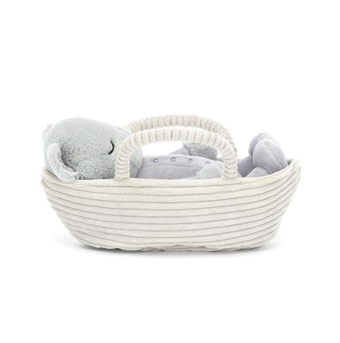 Jellycat Rock-a-Bye Kitten 19cm side view in basket