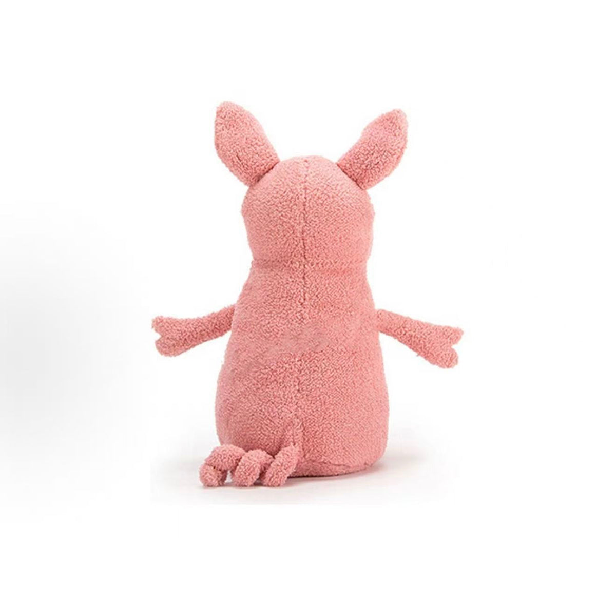 Jellycat Toothy Pig 36cm pink plush with curly tail, back view