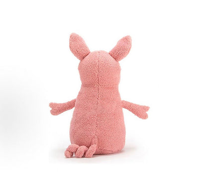 Jellycat Toothy Pig 36cm pink plush with curly tail, back view